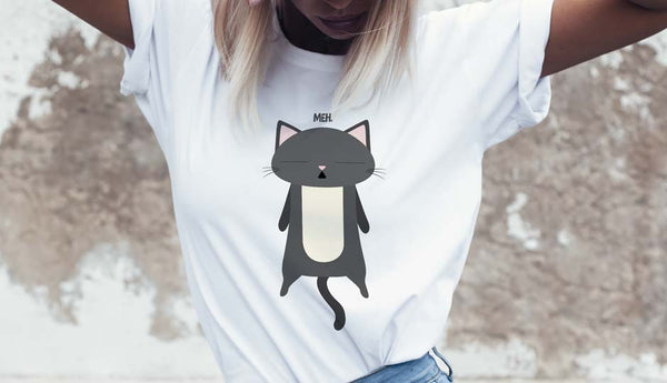 women wearing plain white tshirt with cat print